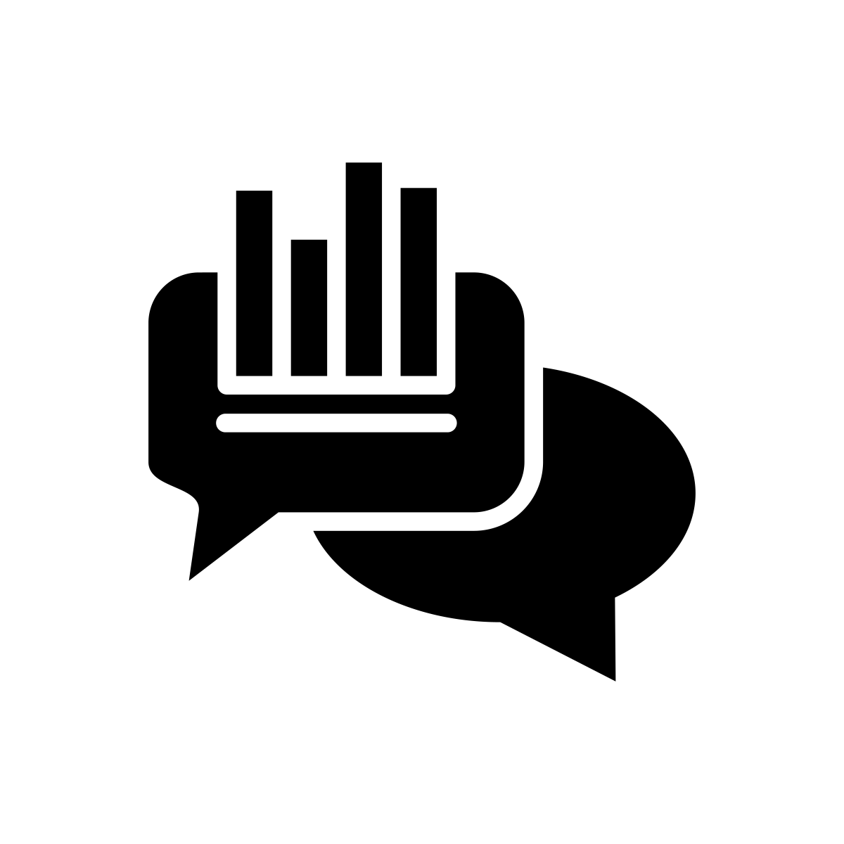 An image with two dialogue bubbles and the outline of a bar chart representing the idea of "consulting"